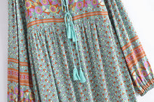 Load image into Gallery viewer, Green Floral Bohemian Maxi Dress,Rayon Cotton Boho Dress