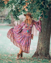 Load image into Gallery viewer, Purple Floral Print,Bohemian Maxi Dress,Boho Dress