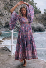 Load image into Gallery viewer, Purple Floral Print,Bohemian Maxi Dress,Boho Dress
