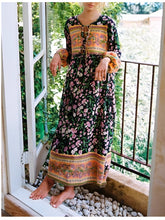 Load image into Gallery viewer, Black Floral Print ,Bohemian Maxi Dress ,Boho Dress
