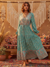 Load image into Gallery viewer, Bohemian Maxi Dresses ,Green Floral ,Summer Boho Dress
