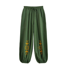 Load image into Gallery viewer, Sun Moon Embroidery ,Linen Cotton Baggy Pants ,Loose Yoga Trousers
