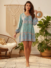 Load image into Gallery viewer, Boho Floral Print V-Neck Mini Dress - Long Sleeve Tassel Tie Tunic

