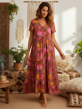 Load image into Gallery viewer, Red Floral Print,Bohemian Maxi Sundress,Boho Dress
