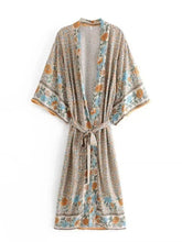 Load image into Gallery viewer, Floral Bohemian Kimono ,Boho Robe ,Bikini Cover-ups
