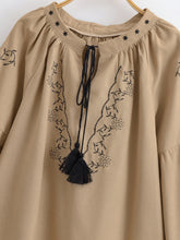 Load image into Gallery viewer, Retro Floral Embroidered, Linen Cotton Blouse ,Lace-up Boho Shirt

