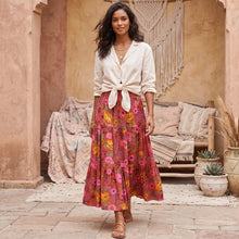 Load image into Gallery viewer, Boho Skirt, Maxi Skirt, Red Wild Flower
