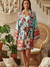 Load image into Gallery viewer, Peacock Floral Print ,Boho Kimono,bohemian Short Robe Kimono
