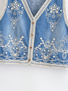 Denim Embroidery ,Suspender Vest ,Sequin Vest Waistcoat