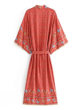 Load image into Gallery viewer, Floral Bohemian Kimono ,Boho Robe ,Bikini Cover-ups
