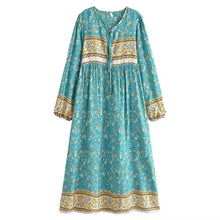 Load image into Gallery viewer, Multi Floral Print ,tie Neck ,Boho Maxi Dresses
