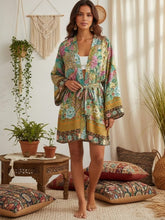 Load image into Gallery viewer, Green Peacock Floral Print ,bohemian kimono ,Boho robe Cover-ups
