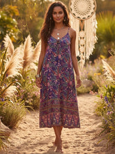 Load image into Gallery viewer, Purple Floral Print,Bohemian Strap Dress,Boho Midi Dress
