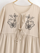 Load image into Gallery viewer, Retro Linen Cotton, Butterfly Embroidery ,Tassel Maxi  Boho Dress

