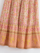 Load image into Gallery viewer, Pink Floral Tiered Boho Maxi Skirt - Elastic Waist Tassel
