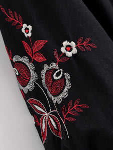 Floral Emberoidery, Linen Cotton Maxi Dress,Tassel Boho Dress