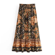 Load image into Gallery viewer, Black Floral Print，Bohemian Skirt，Boho Maxi Skirt
