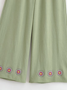 Wild Floral Embroidery ,Bohemian Wide Leg Pants,Boho Trousers