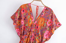 Load image into Gallery viewer, Red Floral  Bohemian Maxi Dress，Rayon Cotton Beach Boho Dress
