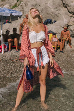 Load image into Gallery viewer, Pink Floral Print,Bohemian Kimono,Boho Robe
