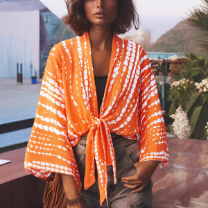 Bohemian Kimono, Boho Bikini Cover-ups,Black Floral Print