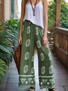 Purple Floral , Wide Leg Pants with Pockets ,Vacation Boho Pant
