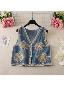 Denim Embroidery ,Suspender Vest ,Sequin Vest Waistcoat
