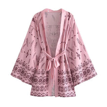 Load image into Gallery viewer, Pink Floral Print ,bohemian Robe,Boho Kimono
