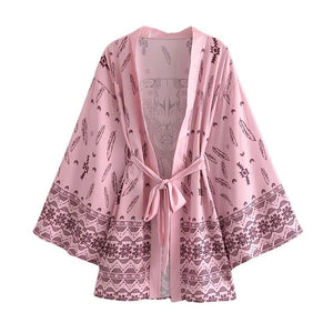 Pink Floral Print ,bohemian Robe,Boho Kimono