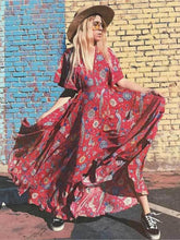 Load image into Gallery viewer, Peacock Floral Print,Bohemian Maxi Sundress, Boho Dress
