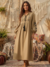Load image into Gallery viewer, Retro Floral Emberoidered, Linen Cotton Vacation, Boho Maxi Dress
