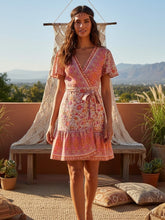 Load image into Gallery viewer, Pink Floral Print,Beach Mini Dress,Boho Dresses
