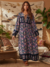 Load image into Gallery viewer, Peacock Green Floral ,Beach Bohemian Maxi Dress,Holiday Boho Dress
