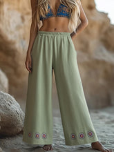 Load image into Gallery viewer, Wild Floral Embroidery ,Bohemian Wide Leg Pants,Boho Trousers
