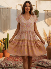 Load image into Gallery viewer, Floral print, deep V-neck, mini dress, Boho happie dresses
