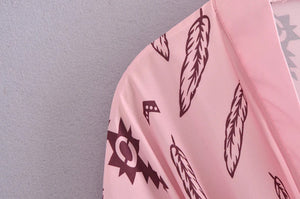 Pink Floral Print ,bohemian Robe,Boho Kimono