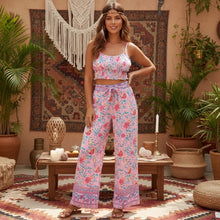 Load image into Gallery viewer, Pink Floral Print, Two Piece Outfits ,Boho Sets
