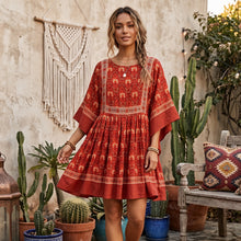 Load image into Gallery viewer, Red Floral Print,Vacation Mini Dress, Boho Sundress
