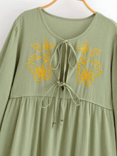 Load image into Gallery viewer, Retro Linen Cotton, Butterfly Embroidery ,Tassel Maxi  Boho Dress
