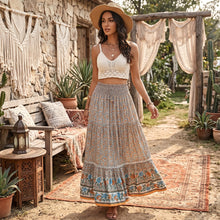Load image into Gallery viewer, Boho Floral Smocked Maxi Skirt - Tiered High Waist Long Skirt
