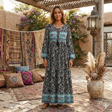 Load image into Gallery viewer, Black Wild Floral ,Beach Bohemian Maxi Dress,Holiday Boho Dress
