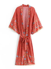 Load image into Gallery viewer, Floral Bohemian Kimono ,Boho Robe ,Bikini Cover-ups
