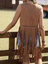 Load image into Gallery viewer, Sleeveless Fringe Waistcoat ,Cowgirl Tassel Vest ,Faux Suede Rivets
