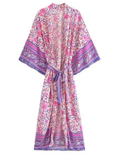 Load image into Gallery viewer, Multi Floral Bohemian Kimono ,Boho Maxi Robe
