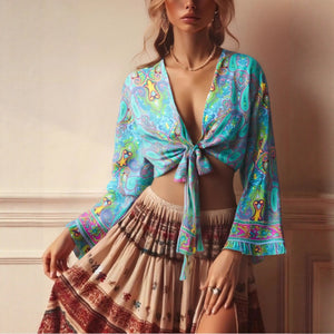 Wild Floral Print ,Short Kimono ,Bikini Cover-ups