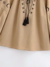 Load image into Gallery viewer, Star Moon Embroidery, Linen Cotton Blouse,Lace-up Tassel Boho Shirts
