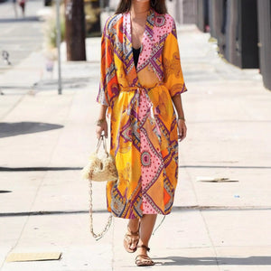 Floral Print Kimono,Bohemian Cover-up,Boho Maxi Robe