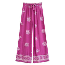 Load image into Gallery viewer, Purple Floral , Wide Leg Pants with Pockets ,Vacation Boho Pant
