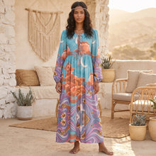 Load image into Gallery viewer, Star and Moon Print Boho Dress,Bohemian Maxi Sundress
