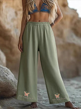 Load image into Gallery viewer, Floral Butterfly Embroidery ,Bohemian Wide Leg Pants ,Boho Trousers
